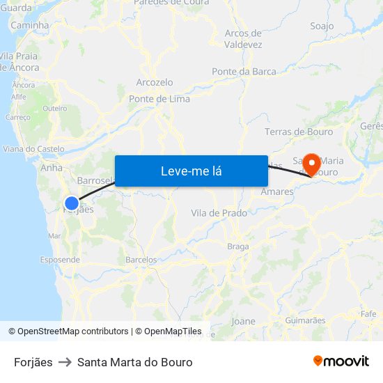 Forjães to Santa Marta do Bouro map