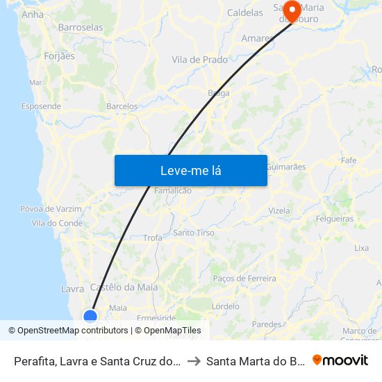 Perafita, Lavra e Santa Cruz do Bispo to Santa Marta do Bouro map