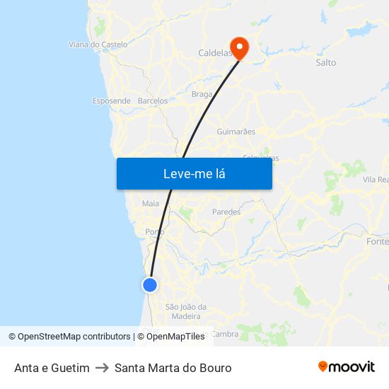 Anta e Guetim to Santa Marta do Bouro map