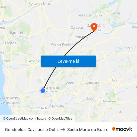 Gondifelos, Cavalões e Outiz to Santa Marta do Bouro map