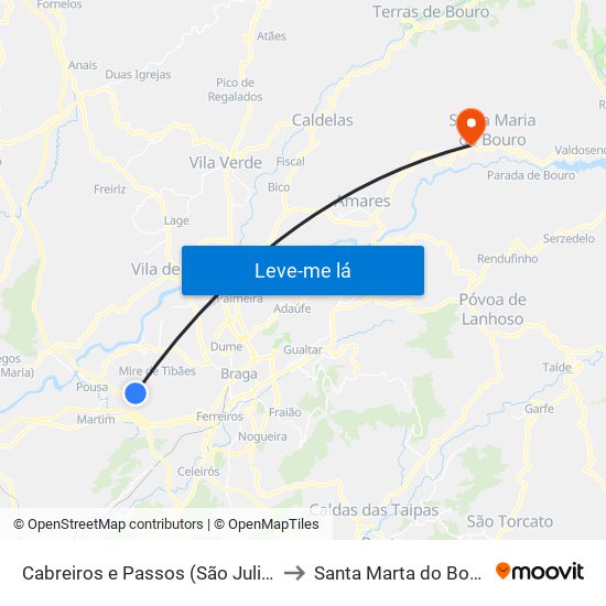 Cabreiros e Passos (São Julião) to Santa Marta do Bouro map