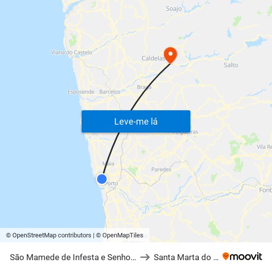 São Mamede de Infesta e Senhora da Hora to Santa Marta do Bouro map
