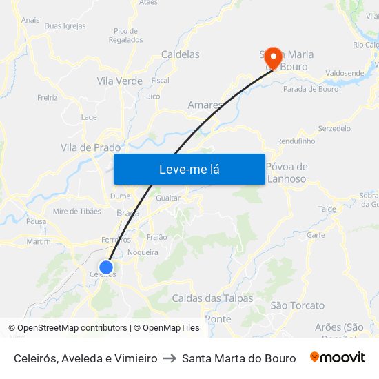 Celeirós, Aveleda e Vimieiro to Santa Marta do Bouro map