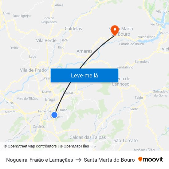 Nogueira, Fraião e Lamaçães to Santa Marta do Bouro map