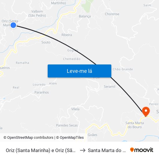 Oriz (Santa Marinha) e Oriz (São Miguel) to Santa Marta do Bouro map