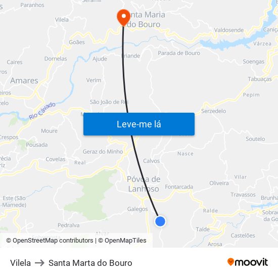 Vilela to Santa Marta do Bouro map