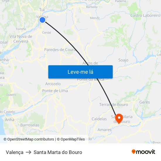 Valença to Santa Marta do Bouro map