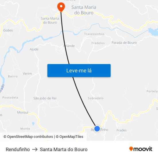 Rendufinho to Santa Marta do Bouro map