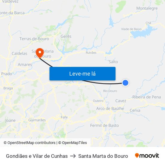 Gondiães e Vilar de Cunhas to Santa Marta do Bouro map