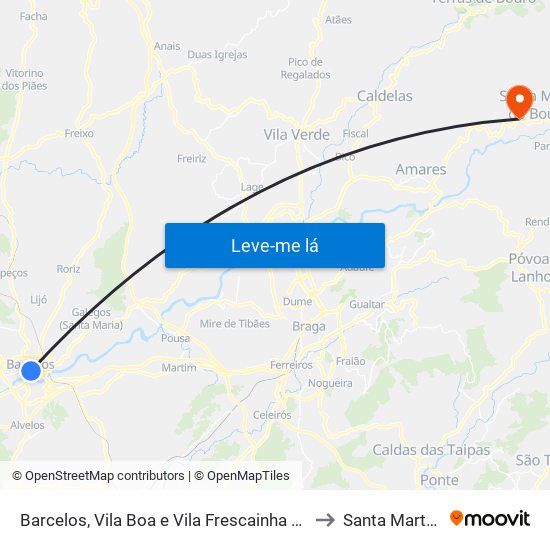 Barcelos, Vila Boa e Vila Frescainha (São Martinho e São Pedro) to Santa Marta do Bouro map