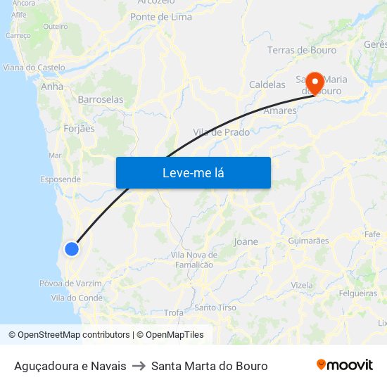 Aguçadoura e Navais to Santa Marta do Bouro map