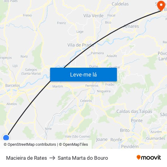 Macieira de Rates to Santa Marta do Bouro map