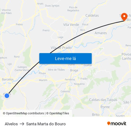 Alvelos to Santa Marta do Bouro map