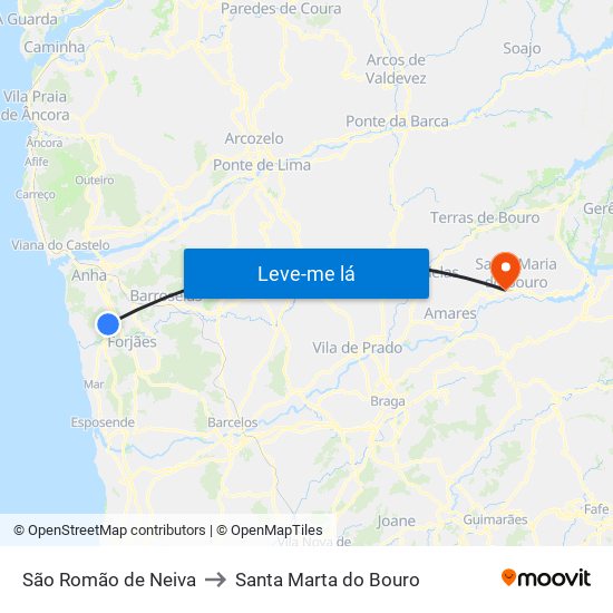 São Romão de Neiva to Santa Marta do Bouro map