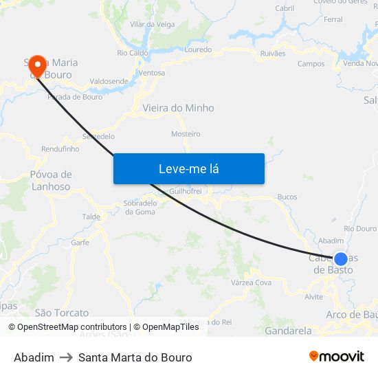 Abadim to Santa Marta do Bouro map