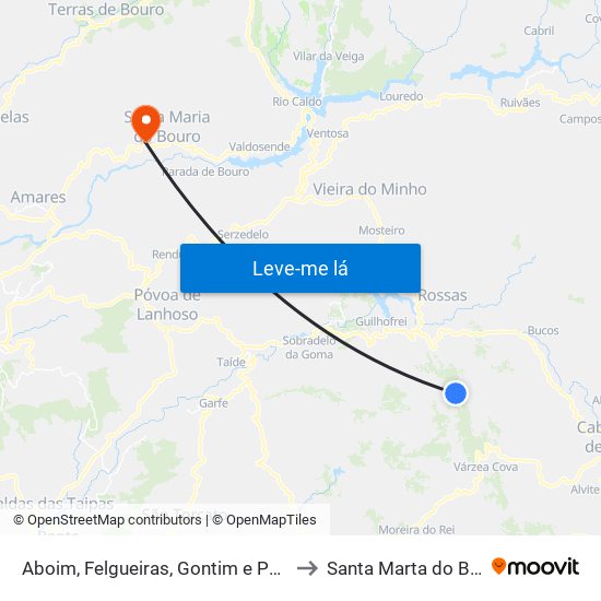 Aboim, Felgueiras, Gontim e Pedraído to Santa Marta do Bouro map