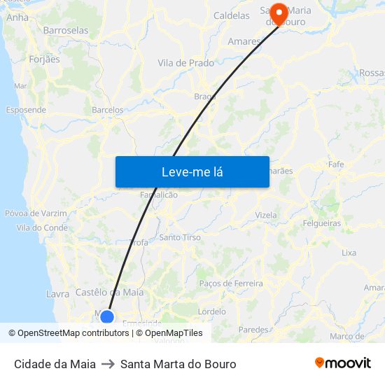 Cidade da Maia to Santa Marta do Bouro map