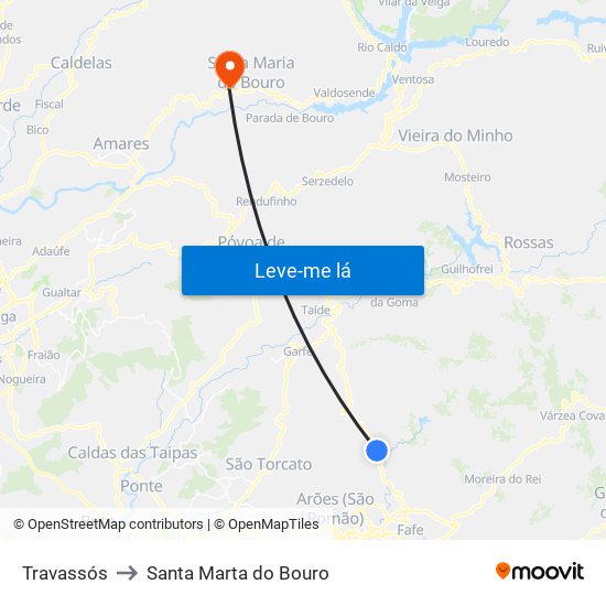 Travassós to Santa Marta do Bouro map