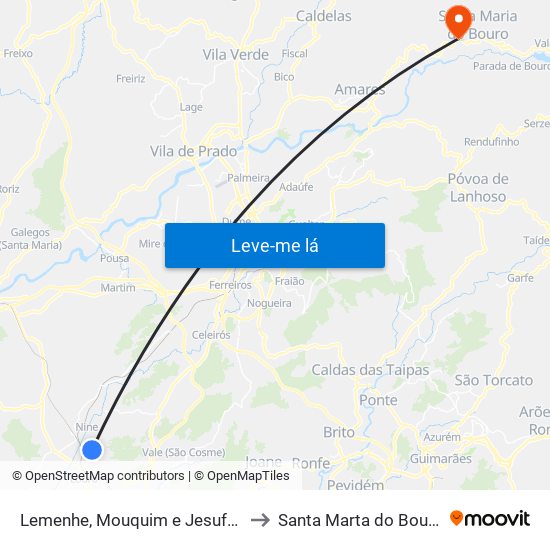 Lemenhe, Mouquim e Jesufrei to Santa Marta do Bouro map