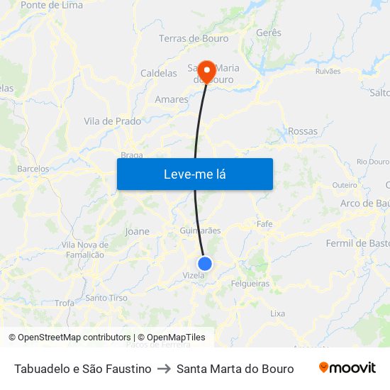 Tabuadelo e São Faustino to Santa Marta do Bouro map