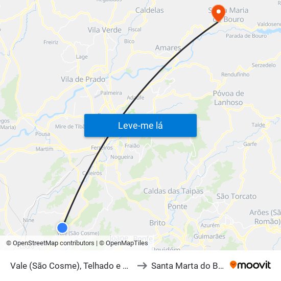 Vale (São Cosme), Telhado e Portela to Santa Marta do Bouro map