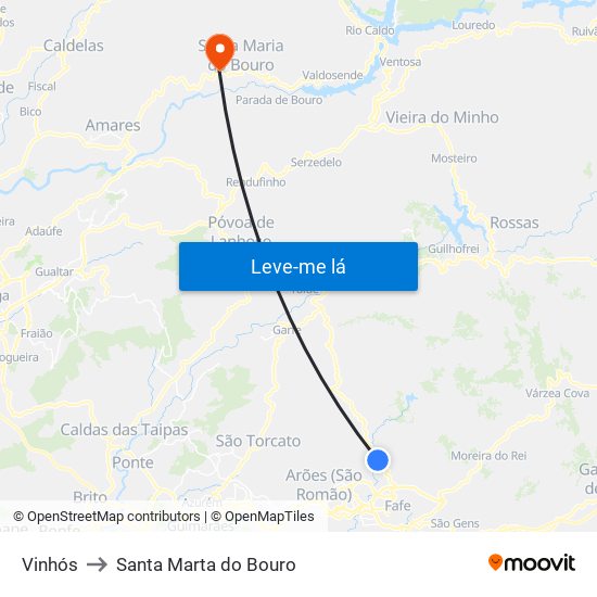 Vinhós to Santa Marta do Bouro map