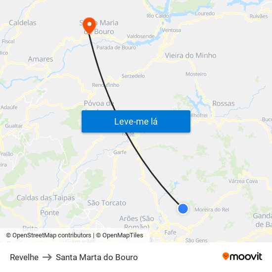 Revelhe to Santa Marta do Bouro map