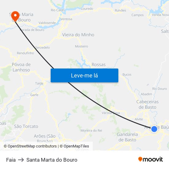 Faia to Santa Marta do Bouro map