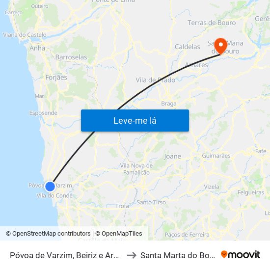 Póvoa de Varzim, Beiriz e Argivai to Santa Marta do Bouro map