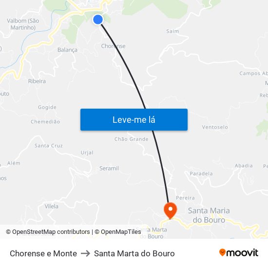 Chorense e Monte to Santa Marta do Bouro map