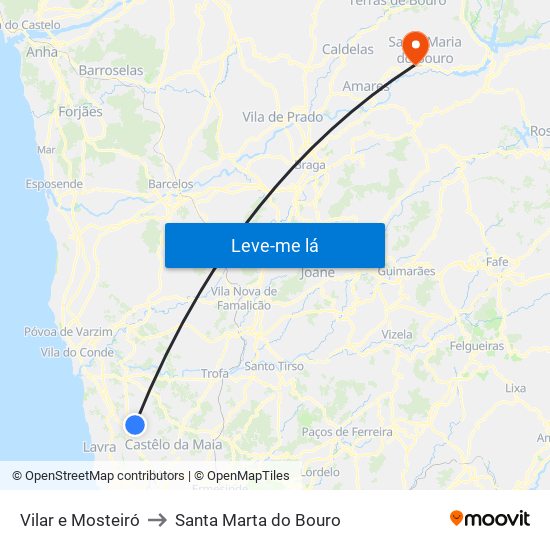 Vilar e Mosteiró to Santa Marta do Bouro map