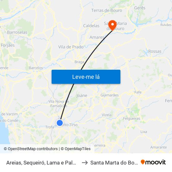Areias, Sequeiró, Lama e Palmeira to Santa Marta do Bouro map
