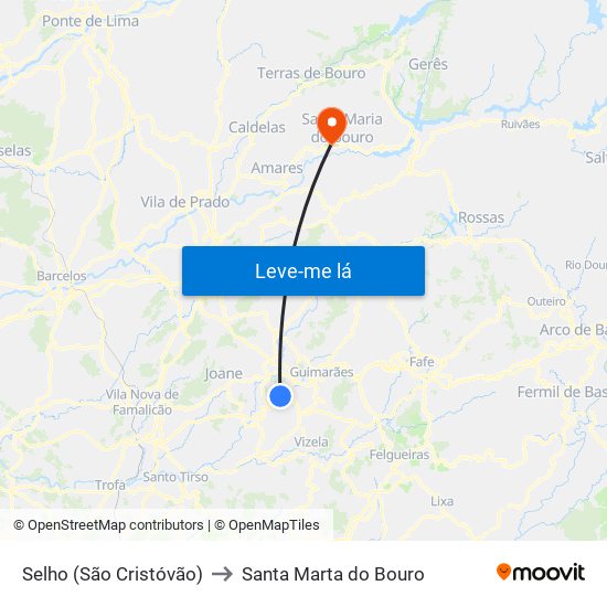 Selho (São Cristóvão) to Santa Marta do Bouro map