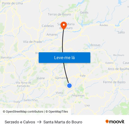 Serzedo e Calvos to Santa Marta do Bouro map