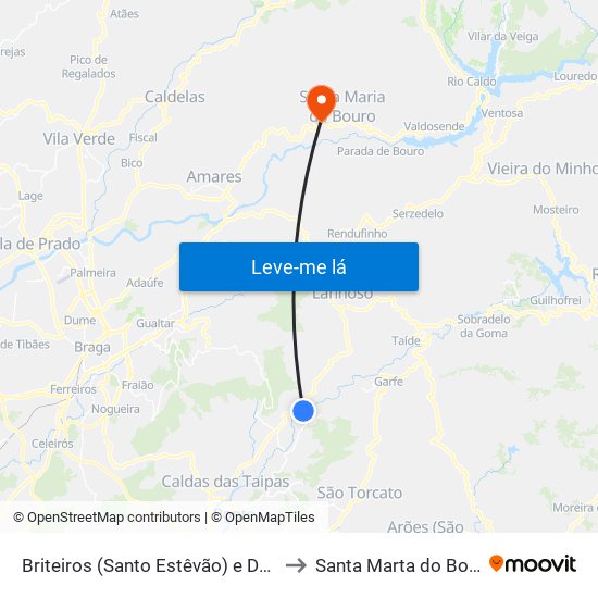 Briteiros (Santo Estêvão) e Donim to Santa Marta do Bouro map