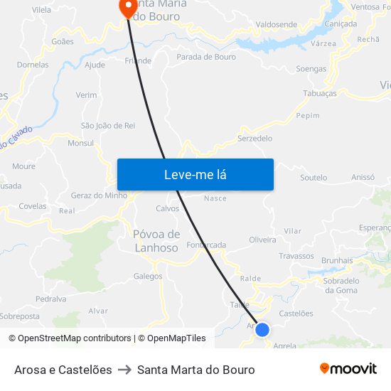 Arosa e Castelões to Santa Marta do Bouro map