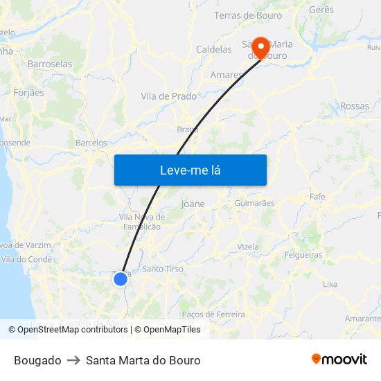Bougado to Santa Marta do Bouro map