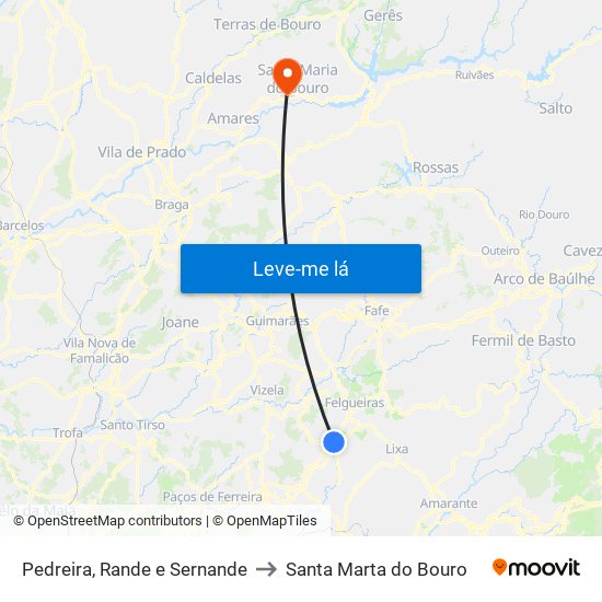 Pedreira, Rande e Sernande to Santa Marta do Bouro map