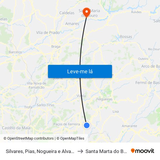 Silvares, Pias, Nogueira e Alvarenga to Santa Marta do Bouro map