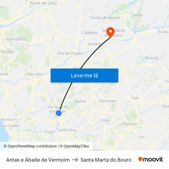 Antas e Abade de Vermoim to Santa Marta do Bouro map