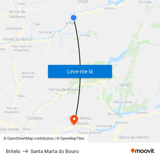 Britelo to Santa Marta do Bouro map