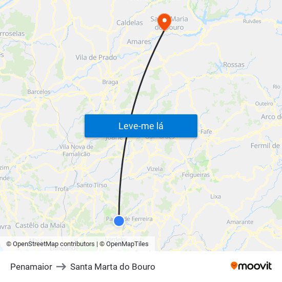 Penamaior to Santa Marta do Bouro map