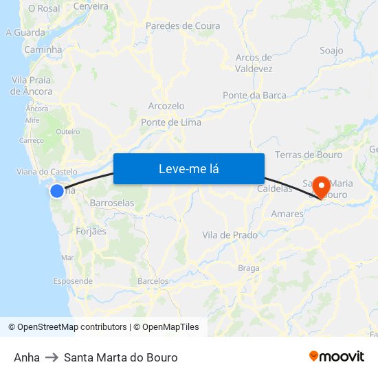 Anha to Santa Marta do Bouro map