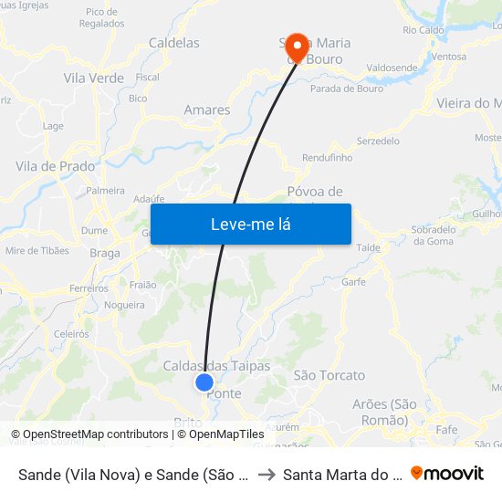 Sande (Vila Nova) e Sande (São Clemente) to Santa Marta do Bouro map