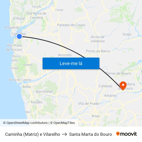 Caminha (Matriz) e Vilarelho to Santa Marta do Bouro map