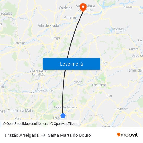 Frazão Arreigada to Santa Marta do Bouro map