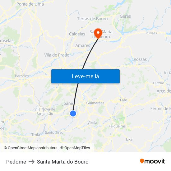 Pedome to Santa Marta do Bouro map