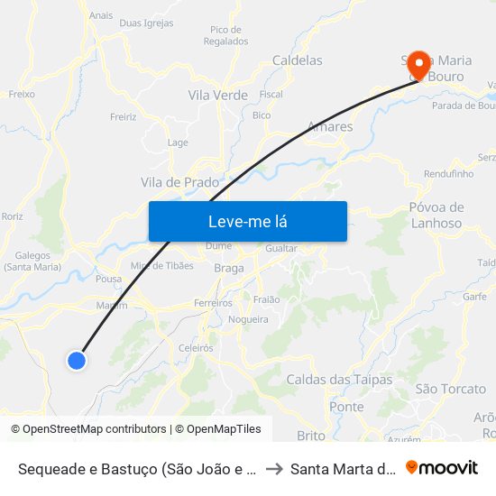 Sequeade e Bastuço (São João e Santo Estêvão) to Santa Marta do Bouro map