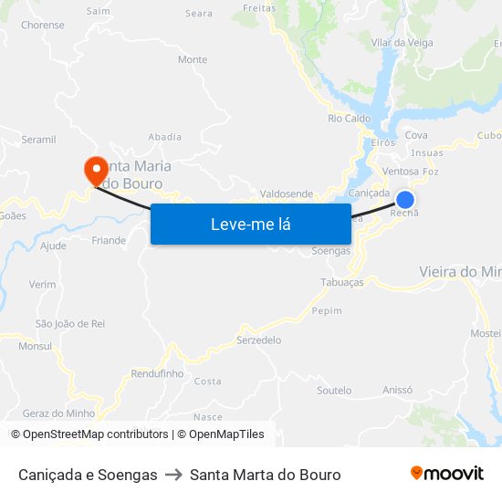 Caniçada e Soengas to Santa Marta do Bouro map