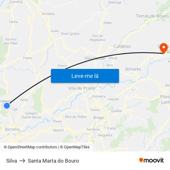 Silva to Santa Marta do Bouro map